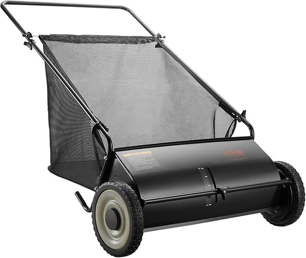 VEVOR Push Lawn Sweeper – Leaf & Grass Collector with Strong Rubber Wheels, Heavy-Duty Steel