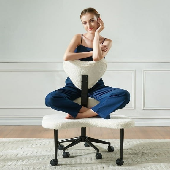 Pinmoco Ergonomic Cross Legged Swivel Chair, Adjustable Height and PU Leather,